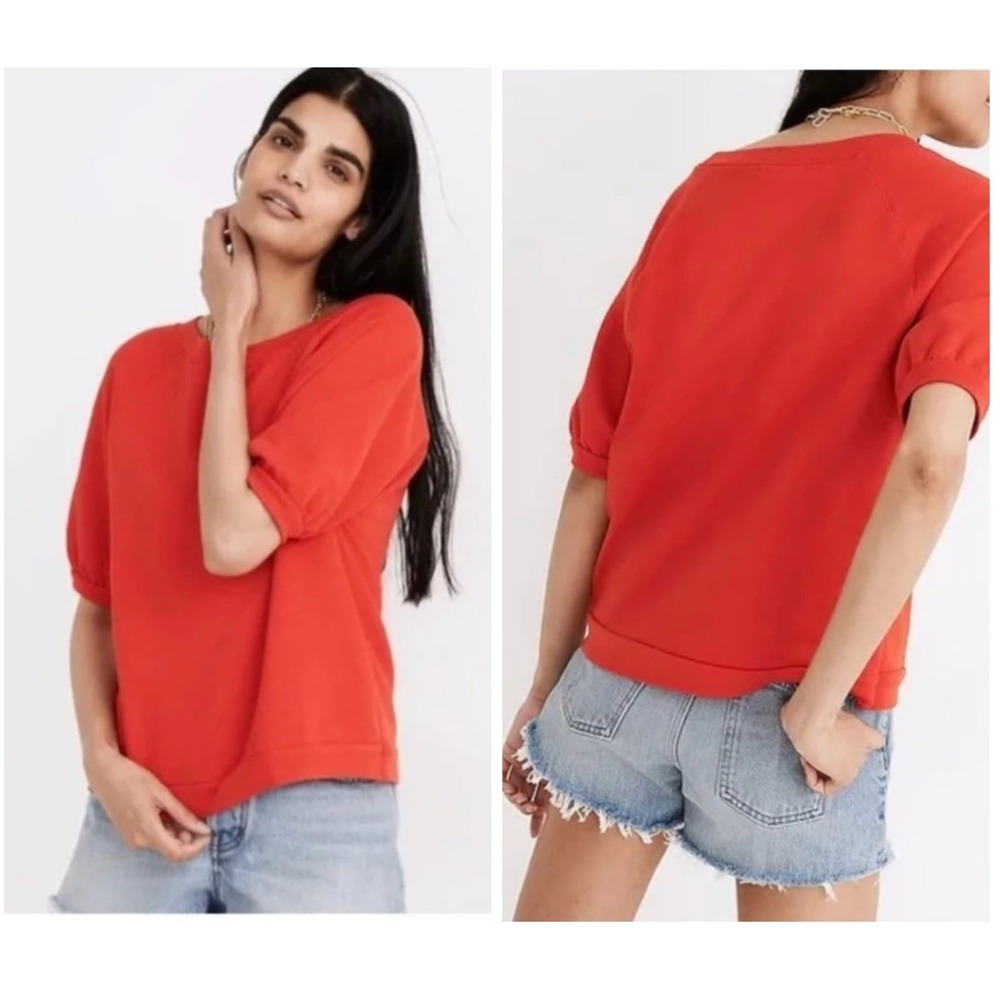 Madewell Short Sleeve Sweatshirt in Bright Red